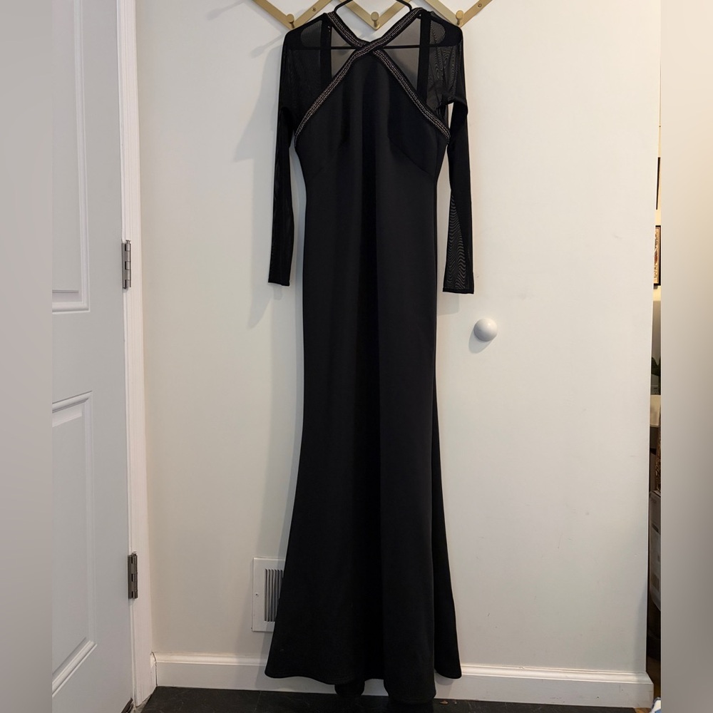 SHO by Tadashi Shoji Illusion Long Sleeve Mermaid Gown